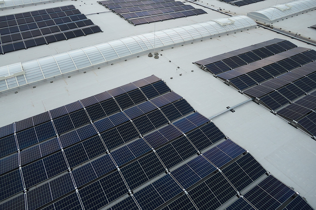 PV system mounted on a factory roof for generating solar energy