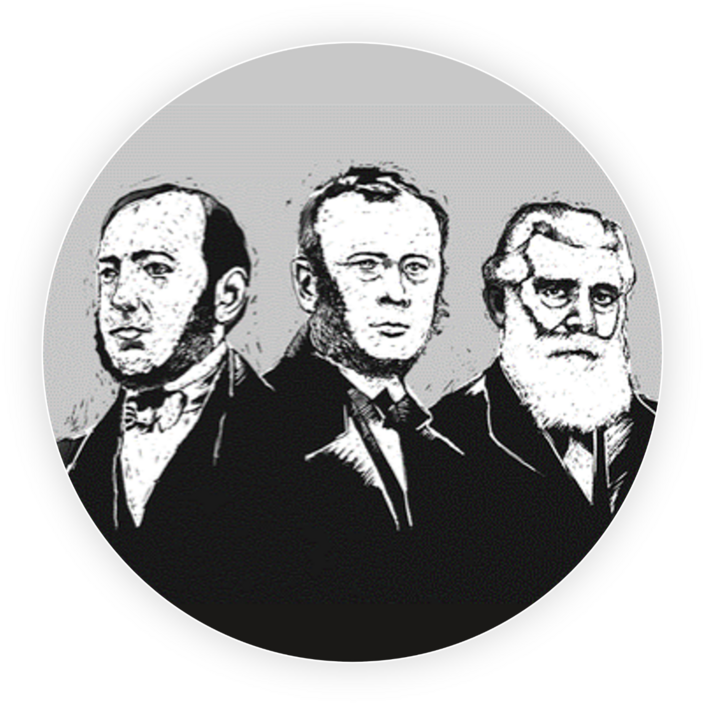 Drawing of the three founders of PROBAT: The three founders of PROBAT: Alex van Gülpen, Johann Heinrich Lensing & Theodor von Gimborn